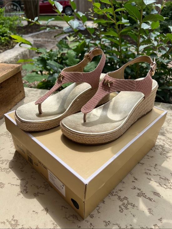 Michael Kors Shoes - Michael Kors Pink Laney Thong Espadrille Wedge Sandals Rose Gold 7.5